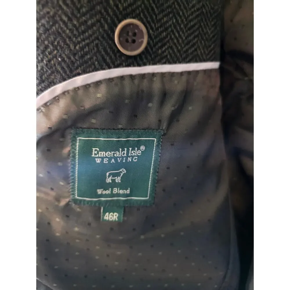 Emerald Isle Weaving Irish Wool Blend Blazer Herringbone Sport Jacket Men’s 46R